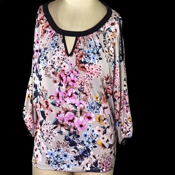 ECI Multicolor Floral Cold Shoulder Top, Sz S, EUC - Picture 1 of 6